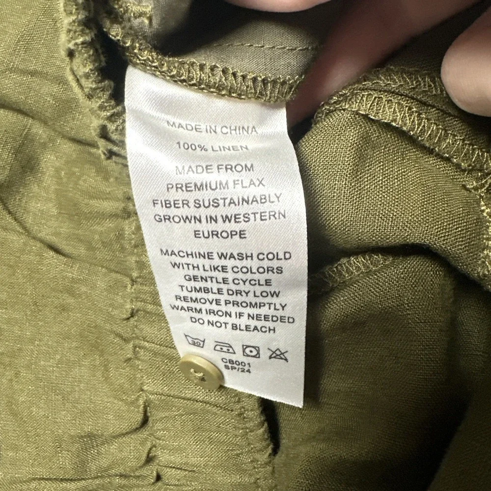 Quince Women 100% European Linen Square Neck Jumpsuit Martini Olive Size S